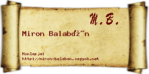Miron Balabán névjegykártya
